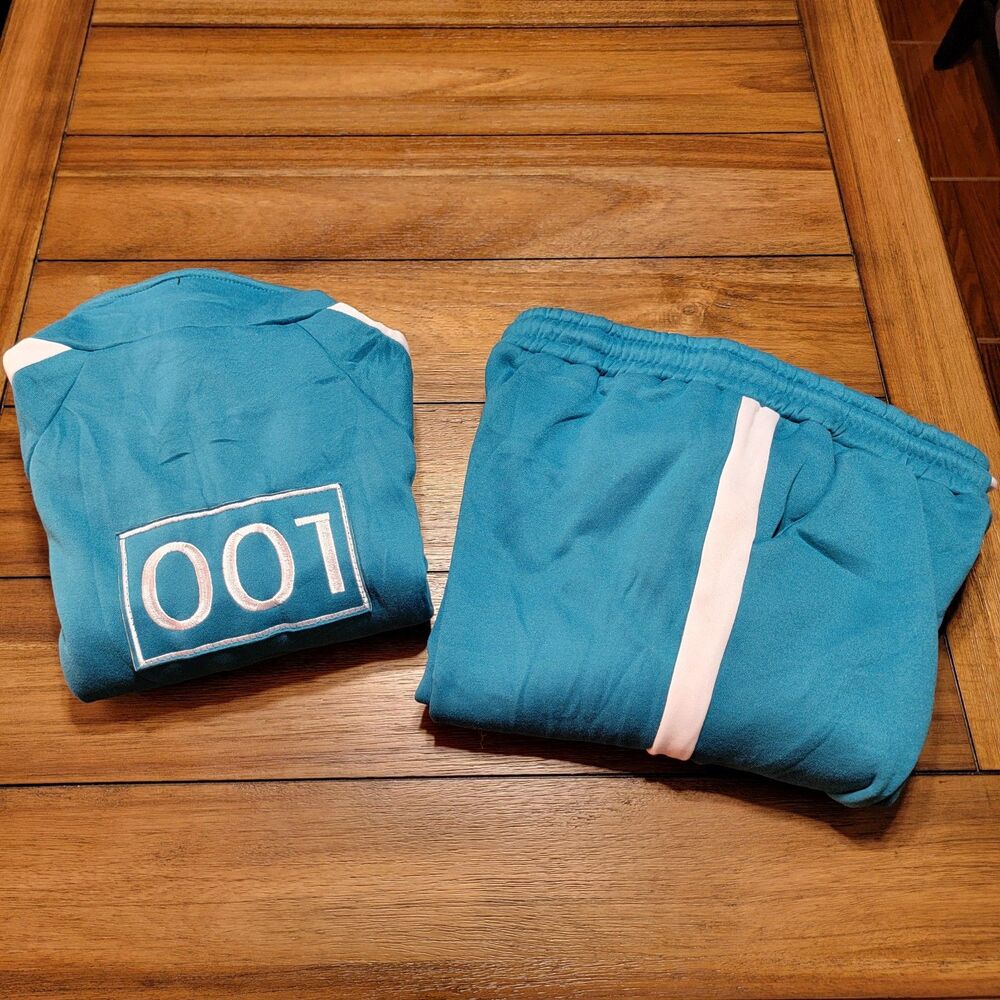 Squid Games player 001 Teal Blue men’s Athletic Set with White Accents - large